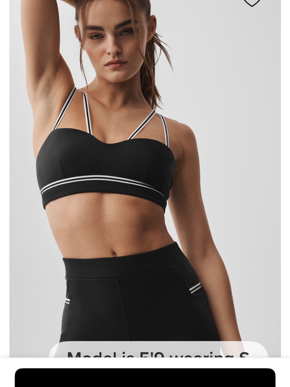 ALO Airbrush Fast Track Black Strappy Sports Bralette with White Trim - Picture 6 of 6